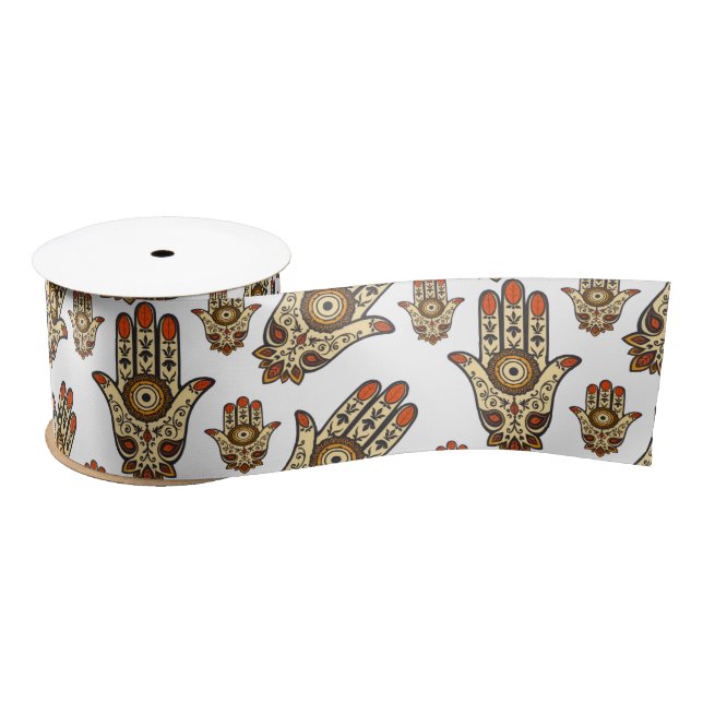 Ruban En Satin Abstract Hamsa Amulet (Hand of Fatima) Pattern (Bobine)