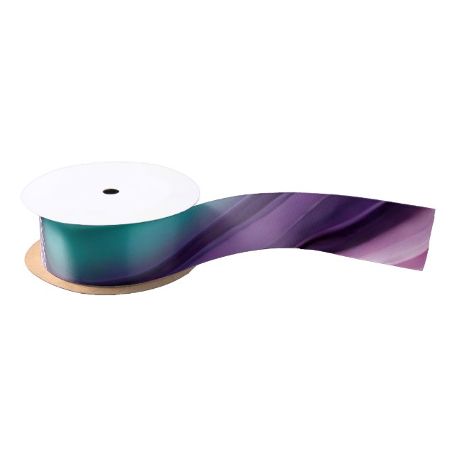 Ruban En Satin Abstrait-violet moderne et Turquoise- (Bobine)