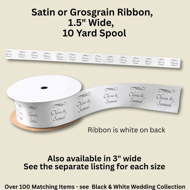 Ruban En Satin Add Names, 1.5" Black White Infinity Scroll, (Créateur téléchargé)