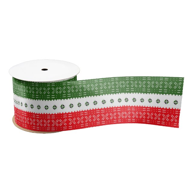 Ruban En Satin Afro Pop Rouge Et Vert Conception De Tissu De Boue (Bobine)