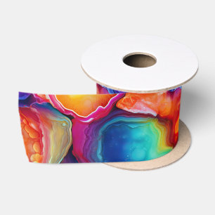 Ruban En Satin Agate Arc-en-Ciel   Motif de Pierre Abstraite Vibr