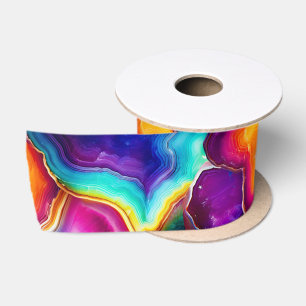 Ruban En Satin Agate Arc-en-Ciel Motif de Pierre Abstraite Vibr