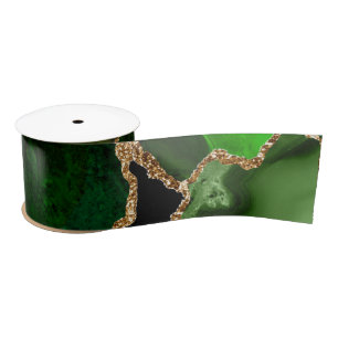 Ruban En Satin Agate Faux Pailleté Vert et Or