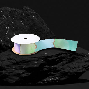 Ruban En Satin Agate Holo Faux Iridescente Pastel Ombre Marble