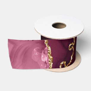 Ruban En Satin Agate Pailletée Fausse Rouge et Or