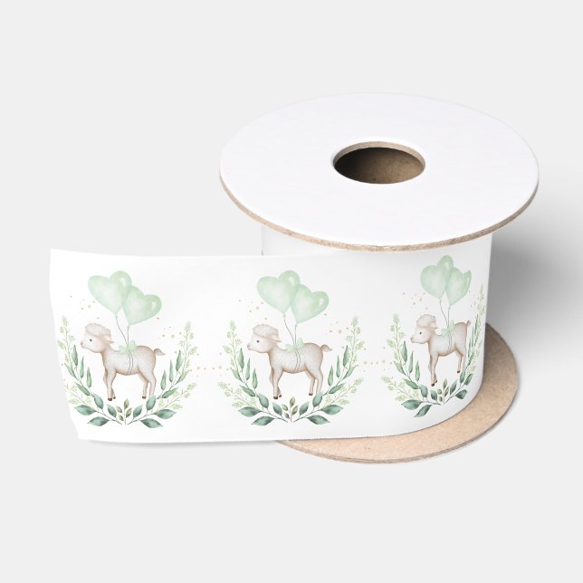 Ruban En Satin Agneau de printemps doux verdure Eucalyptus Baby A (Bobine)