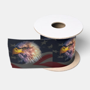 Ruban En Satin Aigle à tête blanche américain avec drapeau