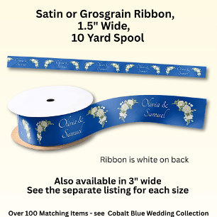 Ruban En Satin Ajouter des noms, 1,5" Cobalt Blue White Roses