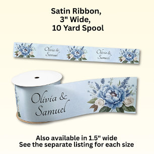 Ruban En Satin Ajouter des noms, 3 pouces de large Blue Peony Mar