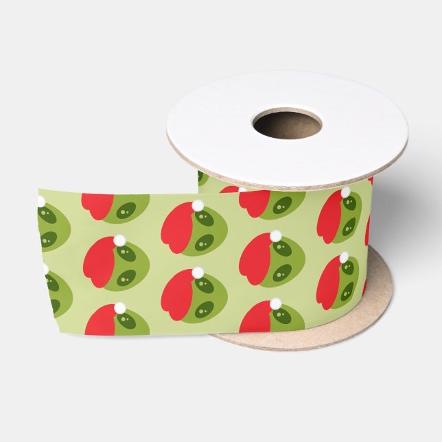 Ruban En Satin Alien vert mignon en Motif de Santa Hat (Bobine)