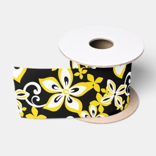 RUBAN EN SATIN ALOHA HAWAII (NOIR/JAUNE) SATIN RIBBON