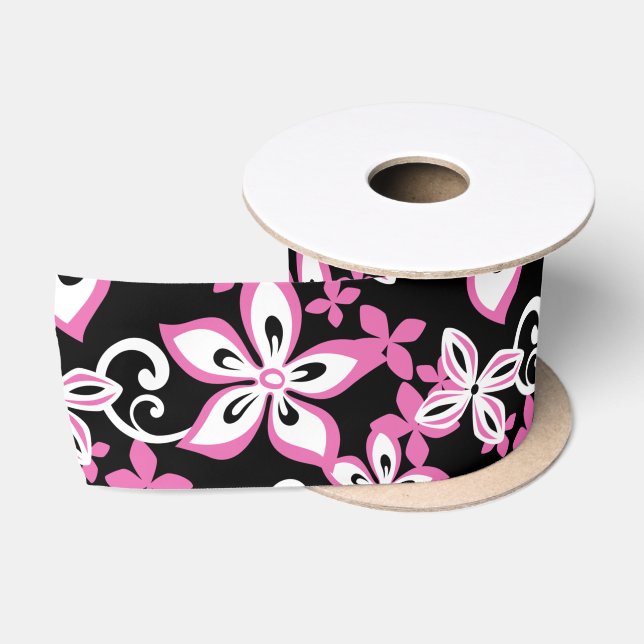 RUBAN EN SATIN ALOHA HAWAII (NOIR/ROSE) SATIN RIBBON (Bobine)