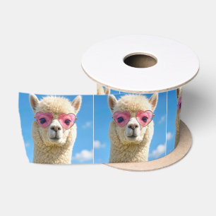 Ruban En Satin Alpaca portant des lunettes en forme de cœur rose