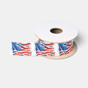 Ruban En Satin American Flag USA Watercolor 4 juillet