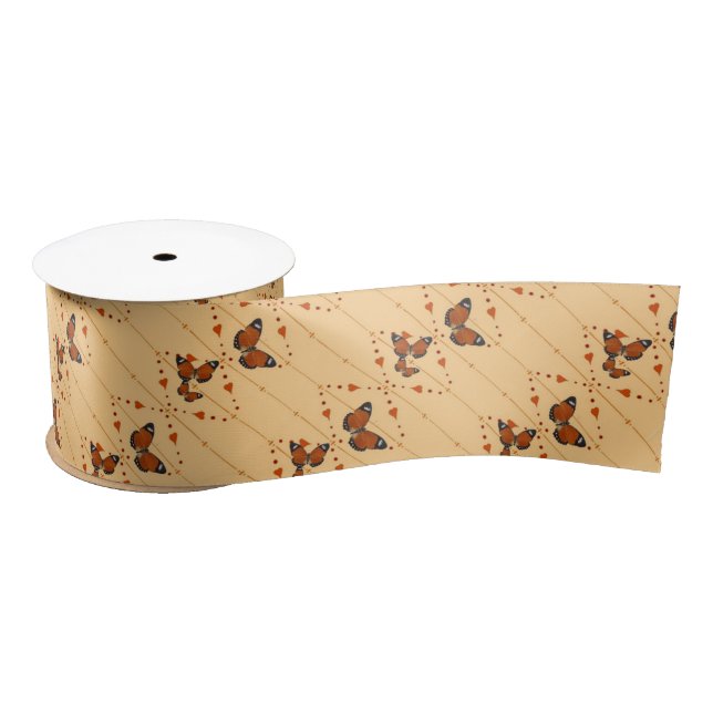 Ruban En Satin Amour et papillons en orange (Bobine)