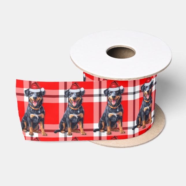 Ruban En Satin Amoureux des chiens Beauceron Red Plaid Noël (Bobine)