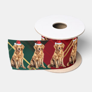 Ruban En Satin Amoureux des chiens Plaid et Golden Retriever Noël