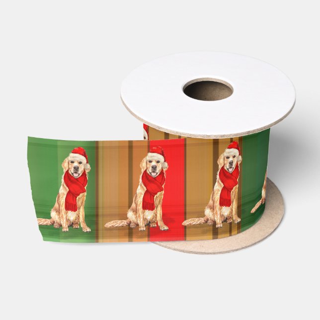 Ruban En Satin Amoureux des chiens Plaid et Golden Retriever Noël (Bobine)