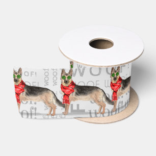 Ruban En Satin Amusant chien mignon berger allemand Noël
