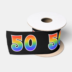 Ruban En Satin Amusement, motif "50" d'arc-en-ciel nombre