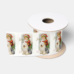 Ruban En Satin Ancien chien de garde anglais Noël