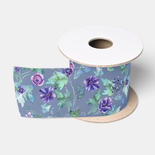 Ruban En Satin Anémones roses violettes Fête prénuptiale de print