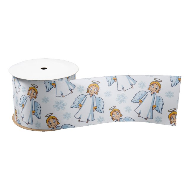 Ruban En Satin Ange blanc et bleu de Noël (Bobine)