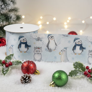 Ruban En Satin Animaux Arctiques d'Hiver Mignons Animaux Polaires
