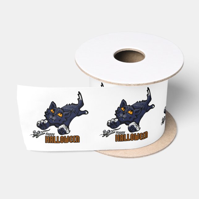 Ruban En Satin Animaux éffrayants Chat et souris (Bobine)