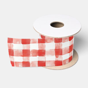 Ruban En Satin Anniversaire Rayures Carreaux Rouges Blancs