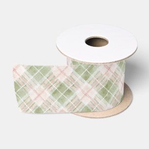 Ruban En Satin Anniversaire Rayures Carreaux Vert Rose