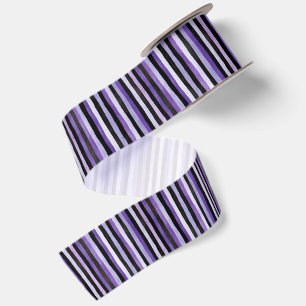Ruban En Satin Anniversaire Rayures Noir Blanc Violet