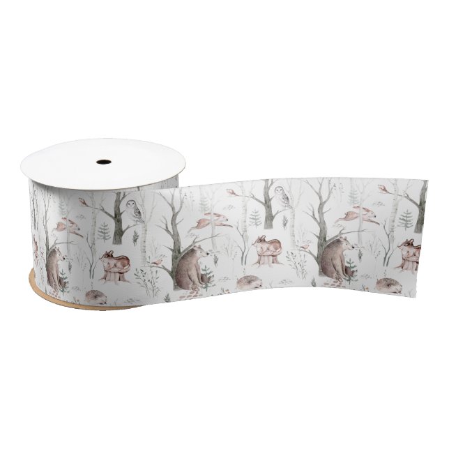 Ruban En Satin Aquarelle Animaux forestiers (Bobine)