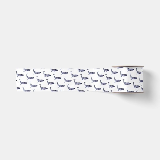 Ruban En Satin Aquarelle Baleine bleue (Devant)
