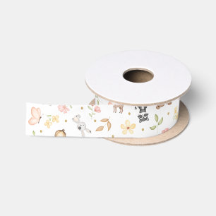 Ruban En Satin Aquarelle blanche Animaux des bois