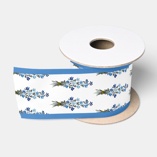 Ruban En Satin Aquarelle bleu bohème Floral (Bobine)