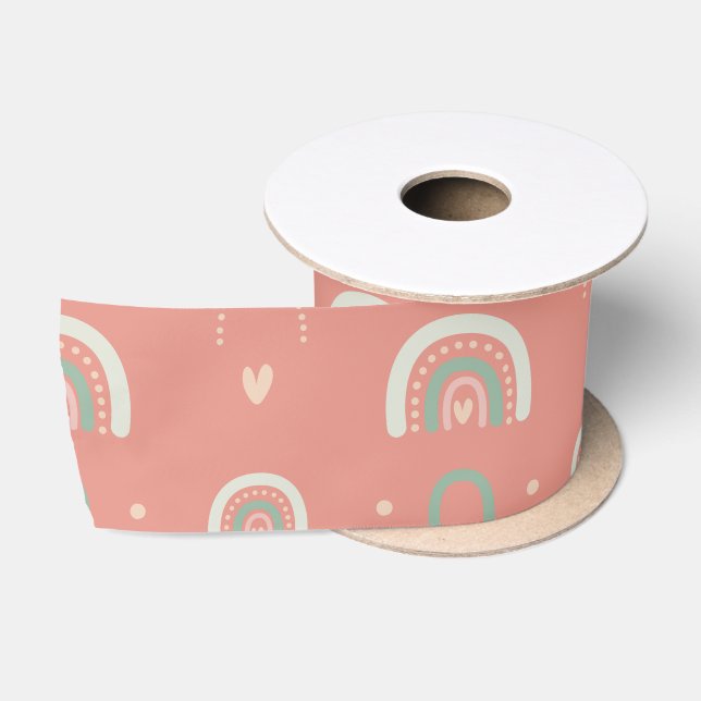 Ruban En Satin Aquarelle Boho Rainbow Love Hearts (Bobine)
