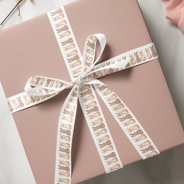 Ruban En Satin Aquarelle Bunny Trio Pâques (Watercolor Bunny Trio Easter Satin Ribbon)