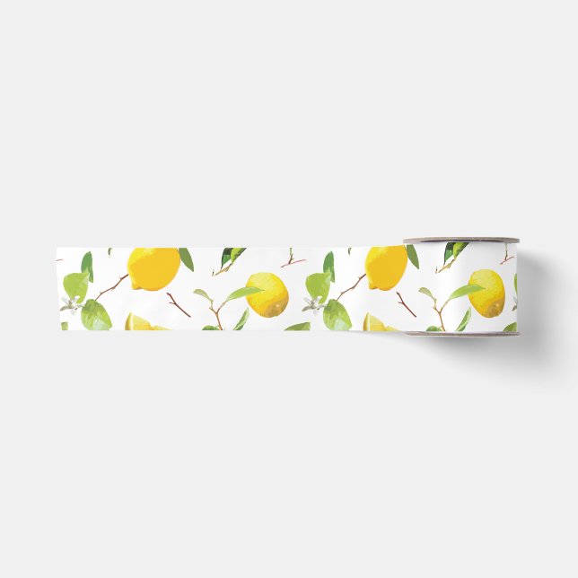 Ruban En Satin Aquarelle Citron et Feuilles 2 (Devant)