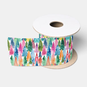Ruban En Satin Aquarelle Colorée brillante Arbres de Noël Arc-en-