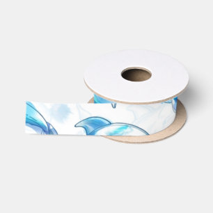 Ruban En Satin aquarelle dauphin poisson sans soudure motif, daup