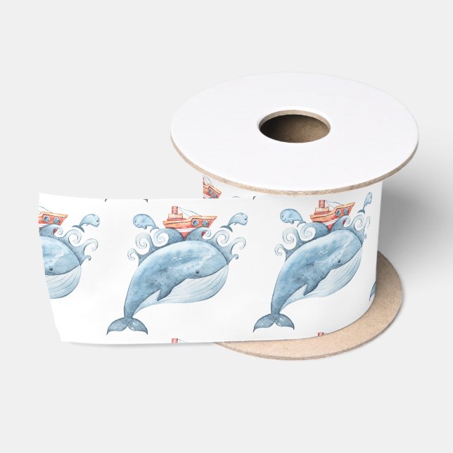 Ruban En Satin Aquarelle de baleine bleue (Bobine)