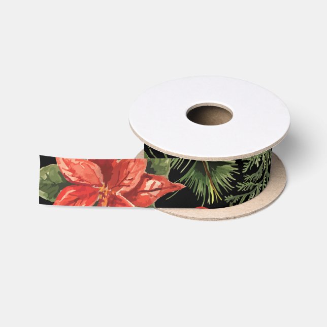 Ruban En Satin Aquarelle de Noël Vert floral (Bobine)