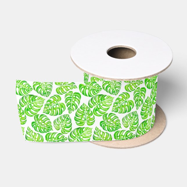 Ruban En Satin Aquarelle feuille Monstera (Bobine)