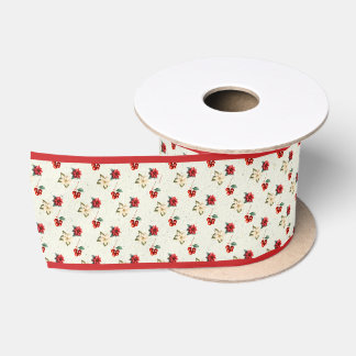 Ruban En Satin Aquarelle Fleuris Vintage Rouge Poinsettia Noël