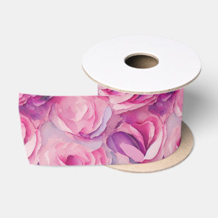 Ruban En Satin Aquarelle Fleurs de printemps roses peintes vibran