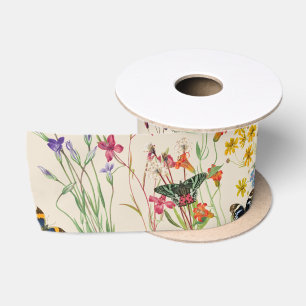 Ruban En Satin Aquarelle Fleurs sauvages & papillons Jardin Flora