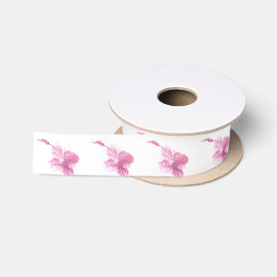 Ruban En Satin Aquarelle Floral Hibiscus Rose Tropical Verdure