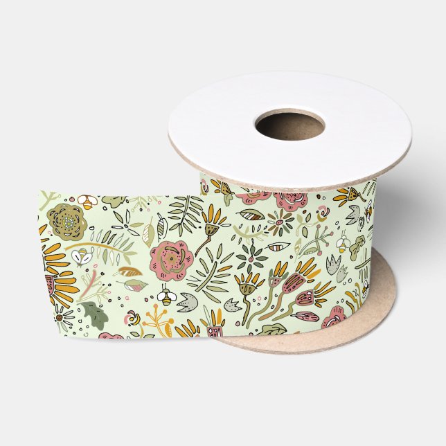 Ruban En Satin Aquarelle Florale Fleurs d'abeille Élégante Modern (Bobine)