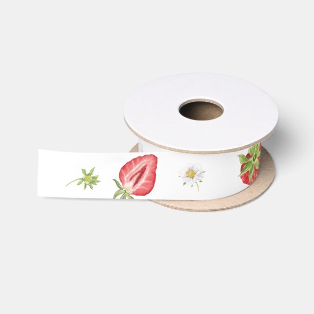 Ruban En Satin Aquarelle fraise thème fête cadeau Motif (Bobine)